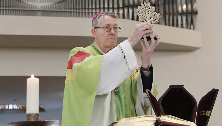 Bishop Denis Nulty of Kildare raising the Relic of St. Brigid